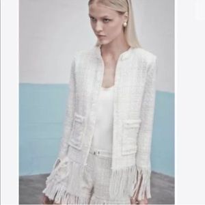 ALEXIS *Carter* ivory boucle tweed fringe suiting jacket M